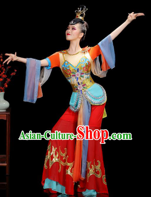 China Dunhuang Flying Apsaras Dance Dress Fairy Dance Red Outfits Woman Performance Clothing Classical Dance Garment Costumes