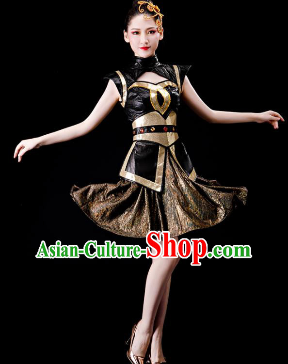 Professional China Women Jazz Dance Garments Modern Dance Clothing Spring Festival Gala Opening Dance Black Dress Stage Performance Costume