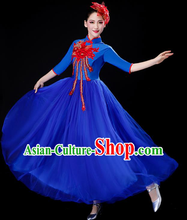 Professional China Spring Festival Gala Opening Dance Royalblue Dress Stage Performance Costume Women Chorus Group Garments Modern Dance Clothing