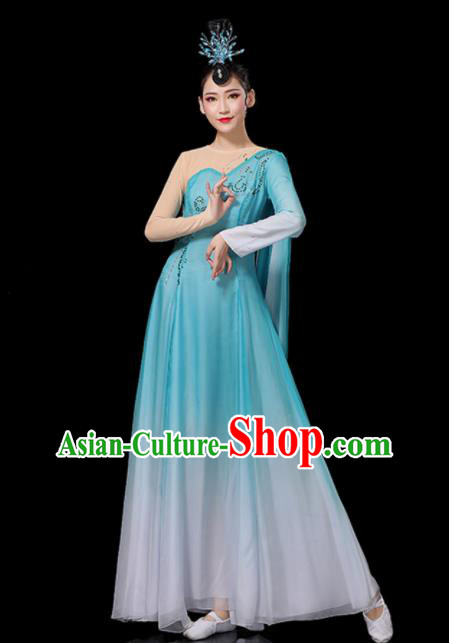 China Umbrella Dance Dress Fan Dance Blue Outfits Woman Performance Clothing Classical Dance Garment Costumes