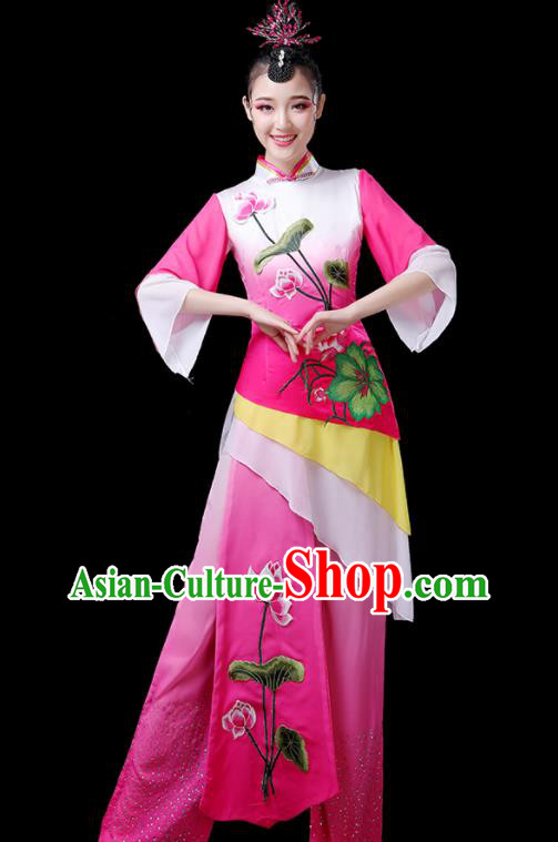 Chinese Folk Dance Costumes Traditional Lotus Dance Apparels Women Group Performance Clothing Yangko Dance Rosy Outfits