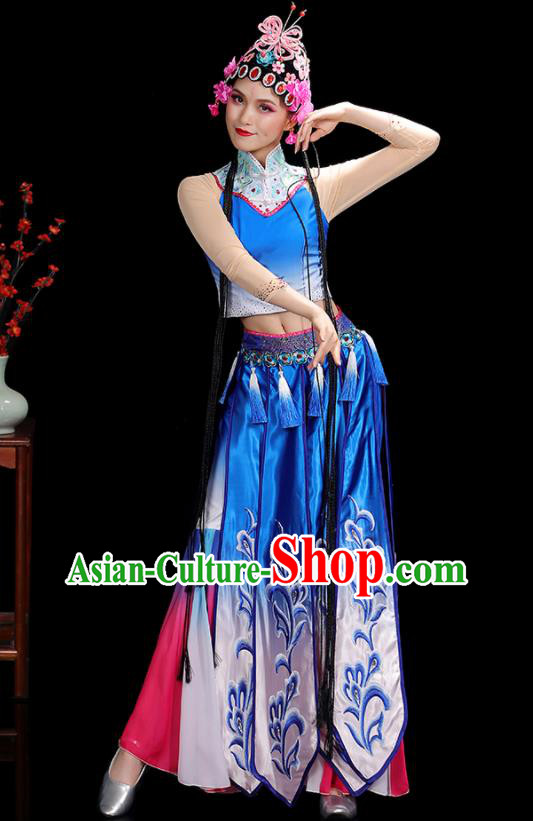 China Classical Dance Garment Costumes Umbrella Dance Dress Opera Dance Blue Outfits Woman Performance Clothing