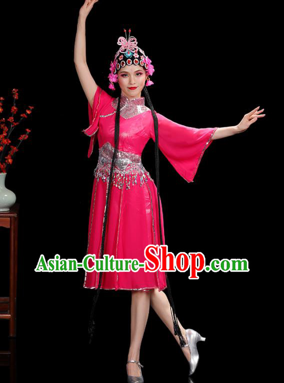 Professional China Women Group Dance Costumes Jazz Performance Garments Modern Dance Clothing Opening Dance Rosy Dress