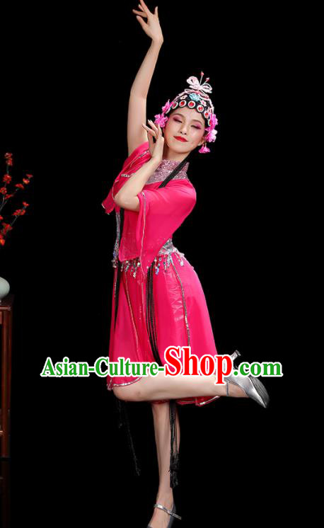 Professional China Women Group Dance Costumes Jazz Performance Garments Modern Dance Clothing Opening Dance Rosy Dress