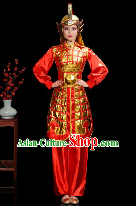 China Woman Performance Clothing Classical Dance Garment Costumes General Dance Dress Water Drum Dance Red Outfits