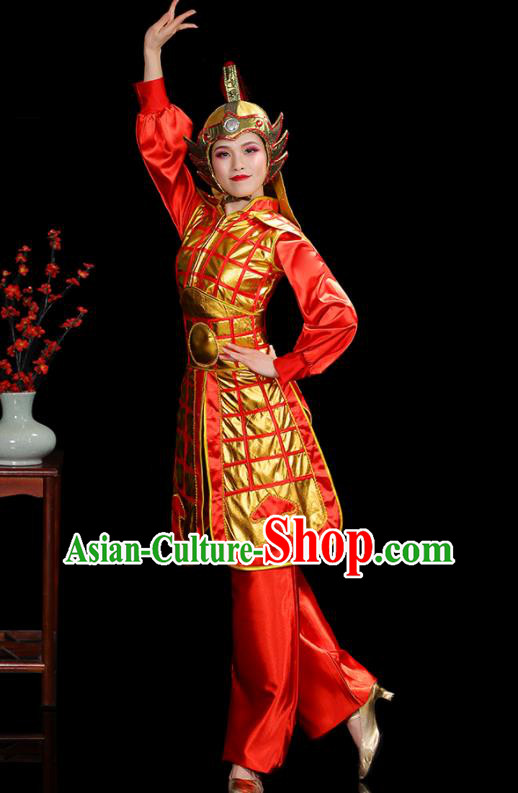China Woman Performance Clothing Classical Dance Garment Costumes General Dance Dress Water Drum Dance Red Outfits
