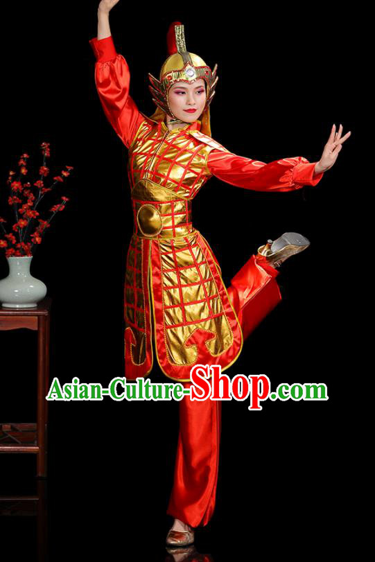 China Woman Performance Clothing Classical Dance Garment Costumes General Dance Dress Water Drum Dance Red Outfits