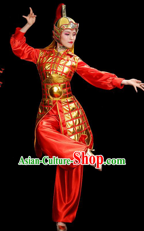 China Woman Performance Clothing Classical Dance Garment Costumes General Dance Dress Water Drum Dance Red Outfits