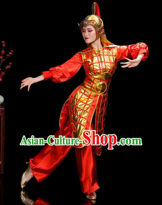 China Woman Performance Clothing Classical Dance Garment Costumes General Dance Dress Water Drum Dance Red Outfits