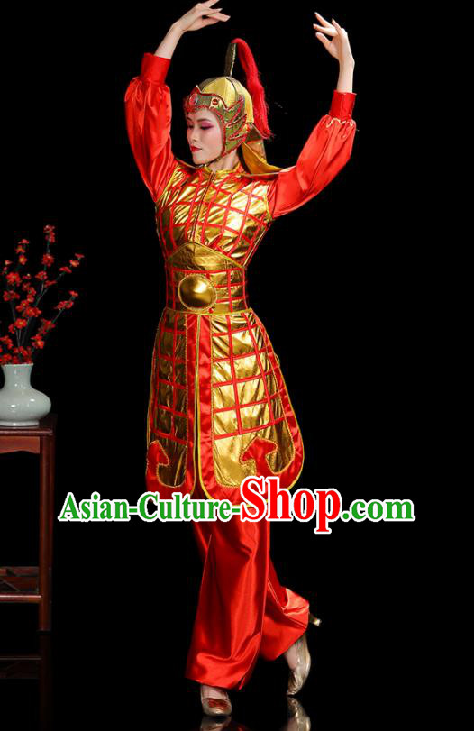 China Woman Performance Clothing Classical Dance Garment Costumes General Dance Dress Water Drum Dance Red Outfits