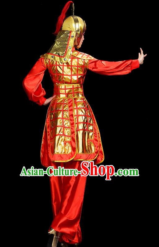 China Woman Performance Clothing Classical Dance Garment Costumes General Dance Dress Water Drum Dance Red Outfits