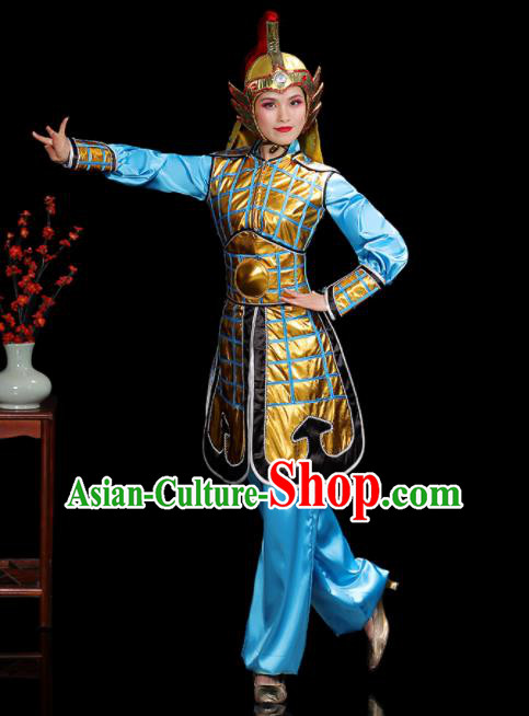China Water Drum Dance Blue Outfits Woman Performance Clothing Classical Dance Garment Costumes General Dance Dress