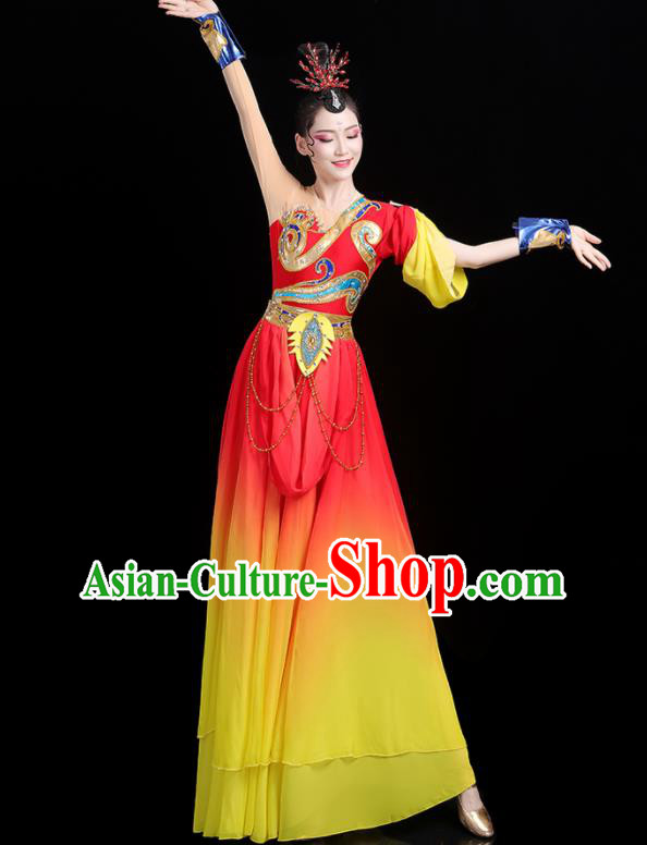 China Jinghong Dance Outfits Woman Performance Clothing Classical Dance Garment Costumes Umbrella Dance Red Dress