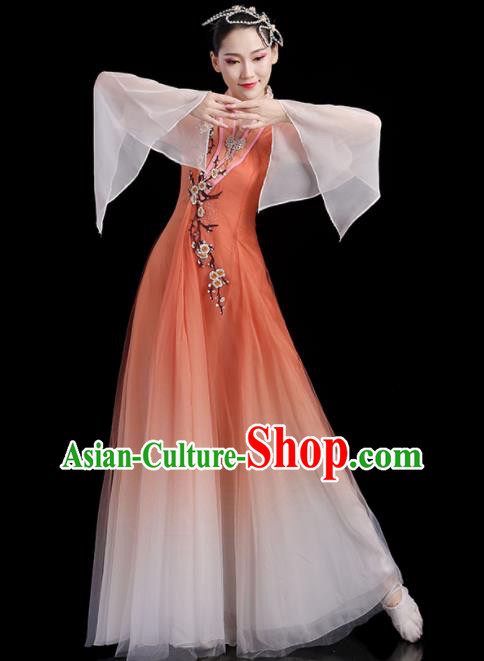 China Classical Dance Clothing Umbrella Dance Garment Costumes Plum Dance Orange Dress Fan Dance Outfits Woman Performance Fashion