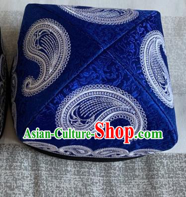 Chinese Xinjiang Minority Performance Headdress Ethnic Male Royalblue Hat Uyghur Nationality Dance Embroidered Headwear
