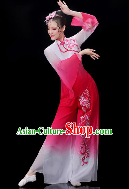 Chinese Yangko Dance Performance Apparels Women Group Dance Clothing Traditional Fan Dance Rosy Outfits Folk Dance Costumes