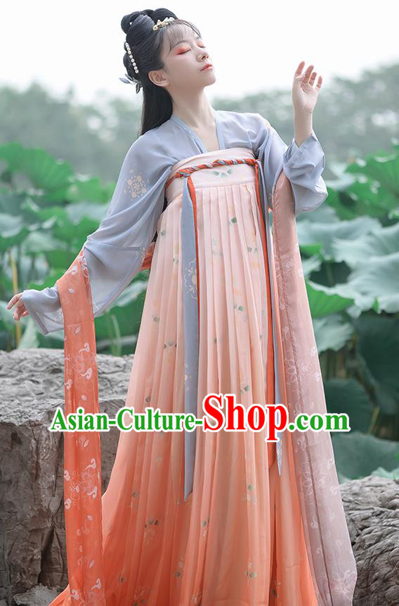 China Traditional Tang Dynasty Young Lady Hanfu Dress Clothing Ancient Historical Garment Costumes