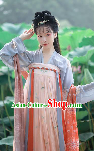 China Traditional Tang Dynasty Young Lady Hanfu Dress Clothing Ancient Historical Garment Costumes