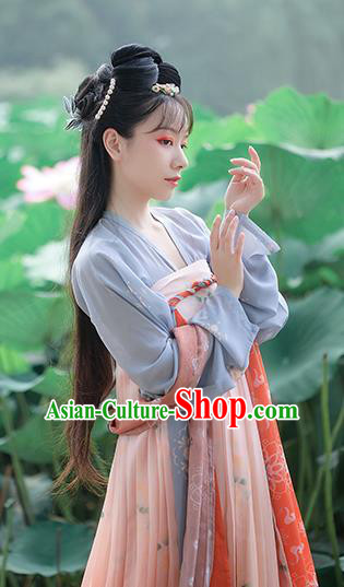 China Traditional Tang Dynasty Young Lady Hanfu Dress Clothing Ancient Historical Garment Costumes