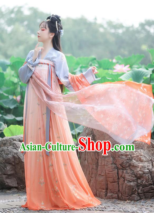 China Traditional Tang Dynasty Young Lady Hanfu Dress Clothing Ancient Historical Garment Costumes