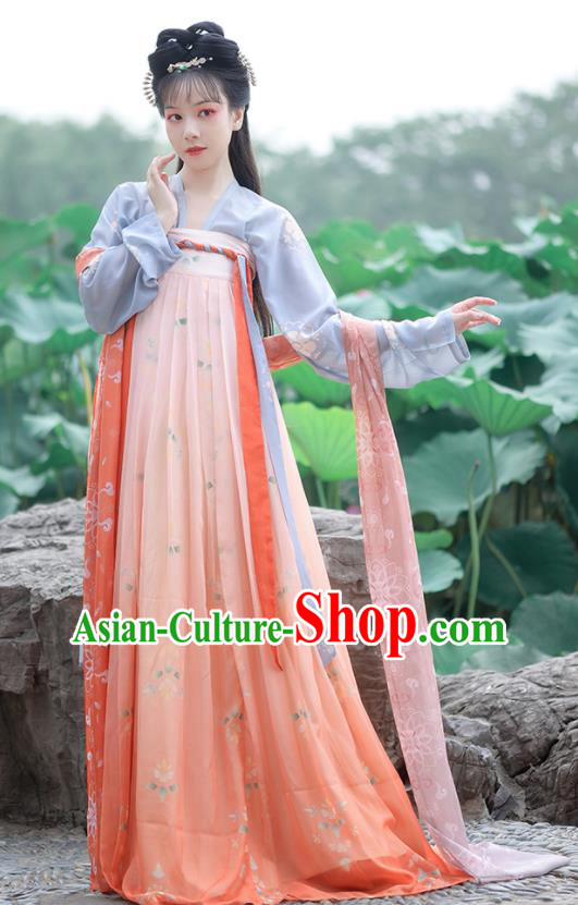 China Traditional Tang Dynasty Young Lady Hanfu Dress Clothing Ancient Historical Garment Costumes