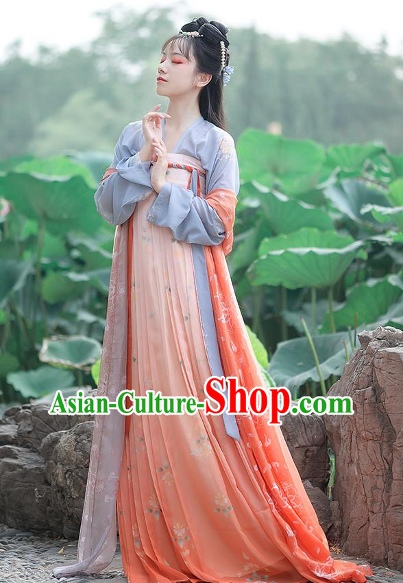 China Traditional Tang Dynasty Young Lady Hanfu Dress Clothing Ancient Historical Garment Costumes