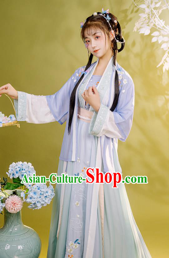 China Ancient Young Woman Historical Garment Costumes Traditional Hanfu Dress Song Dynasty Civilian Lady Clothing