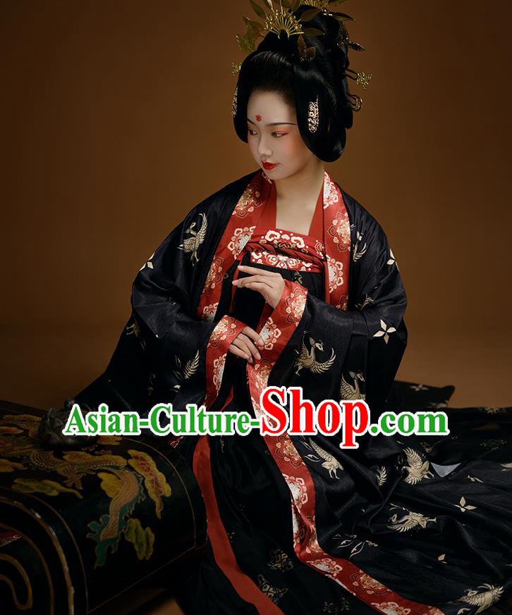 China Tang Dynasty Empress Clothing Ancient Imperial Consort Historical Garment Costumes Traditional Noble Woman Black Hanfu Dress Complete Set