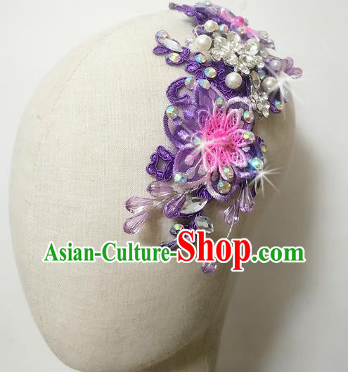 China Women Yangge Hairpin Folk Dance Purple Flowers Hair Stick Yangko Dance Hair Accessories Fan Dance Headpiece
