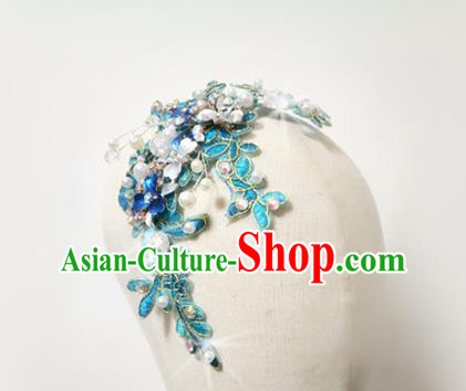 China Yangko Dance Hair Accessories Fan Dance Headpiece Women Yangge Hairpin Folk Dance Blue Flowers Hair Comb