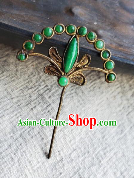 Chinese Handmade Qing Dynasty Imperial Consort Hair Stick Ancient Empress Hairpin Traditional Court Jadeite Hair Accessories