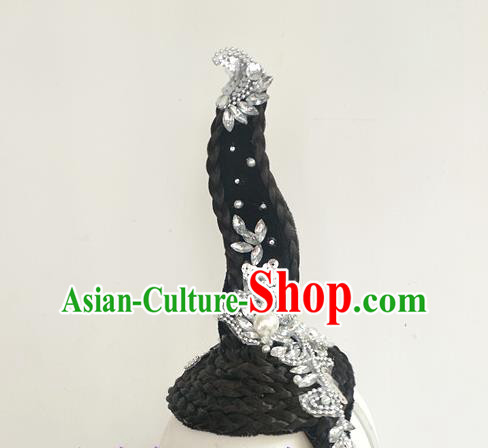 Chinese Woman Solo Dance Headdress Ballet Dance Hairpieces Traditional Palace Fan Dance Wigs Chignon Classical Dance Hair Accessories