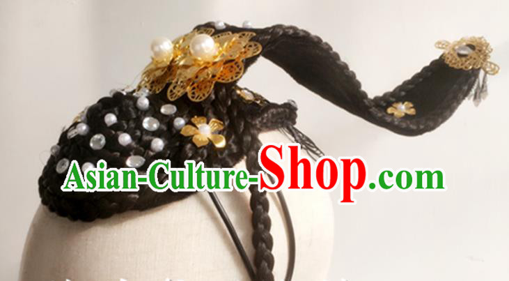 Chinese Classical Dance Hair Accessories Woman Solo Dance Headdress Ballet Dance Hairpieces Traditional Palace Fan Dance Wigs Chignon