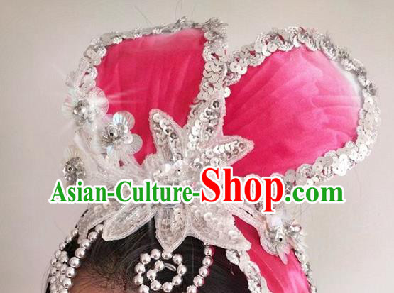 China Yangko Performance Hair Accessories Folk Dance Headpiece Opening Dance Hair Clasp Women Group Dance Pink Flower Hat