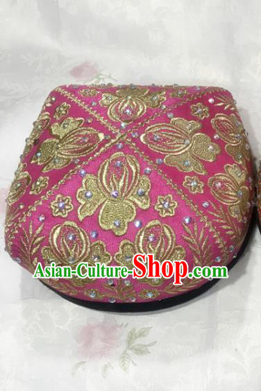 China Xinjiang Ethnic Folk Dance Rosy Hat Uyghur Nationality Female Headwear Uighur Minority Stage Performance Headdress
