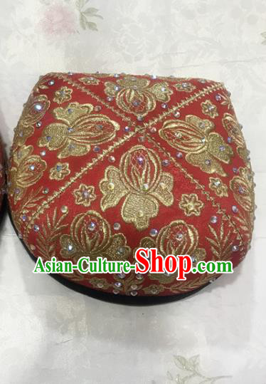 China Uighur Minority Stage Performance Headdress Xinjiang Ethnic Folk Dance Red Hat Uyghur Nationality Female Headwear