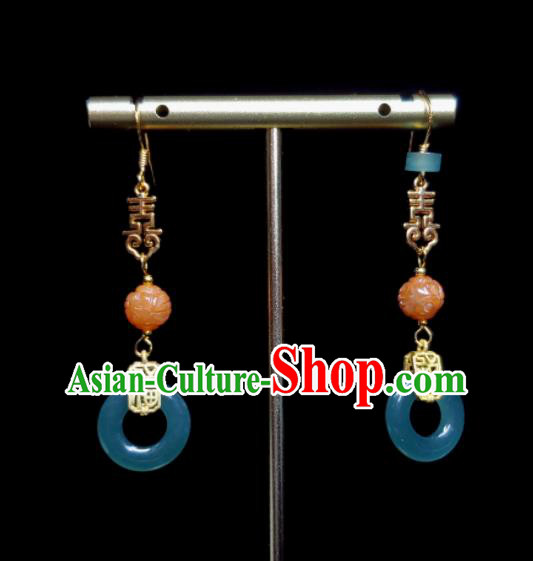Handmade Chinese National Jade Earrings Traditional Cheongsam Ear Jewelry Qing Dynasty Eardrop Agate Ear Accessories