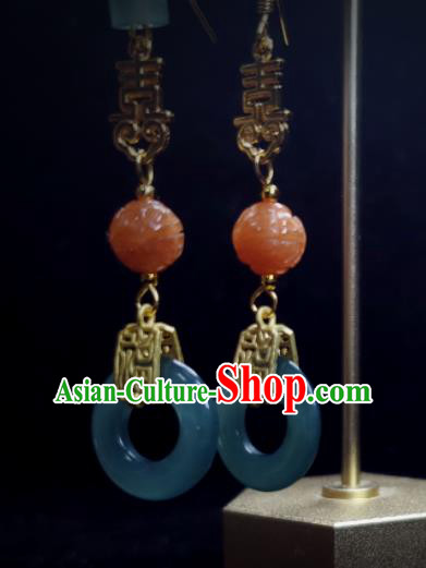 Handmade Chinese National Jade Earrings Traditional Cheongsam Ear Jewelry Qing Dynasty Eardrop Agate Ear Accessories