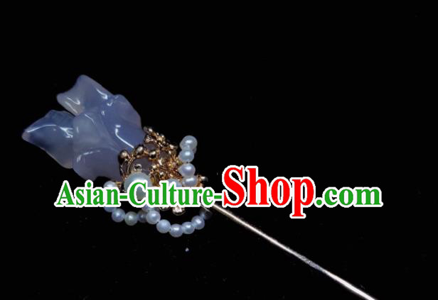 Chinese Handmade Qing Dynasty Palace Lady Hair Stick Ancient Princess Jade Mangnolia Hairpin Traditional Qipao Dress Hair Accessories