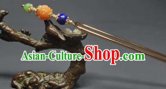 Chinese Traditional Qipao Dress Headpiece Handmade Qing Dynasty Palace Lady Gems Hair Stick Ancient Princess Agate Hairpin