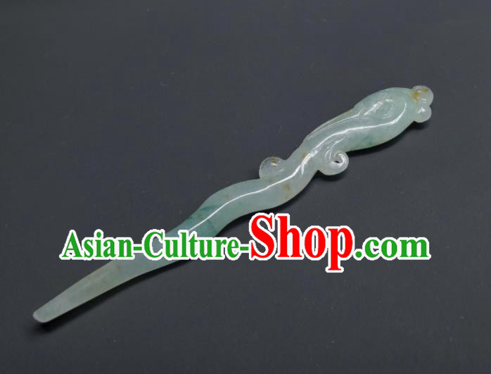 Chinese Handmade Jade Carving Phoenix Hair Stick Ancient Empress Hairpin Traditional Qipao Dress Headwear