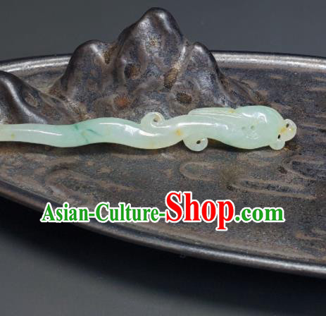 Chinese Handmade Jade Carving Phoenix Hair Stick Ancient Empress Hairpin Traditional Qipao Dress Headwear