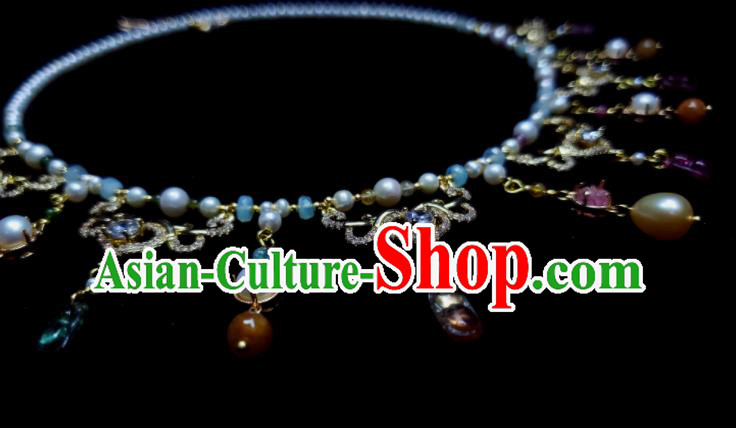 China Tang Dynasty Queen Necklet Handmade Pearls Jewelry Ancient Empress Necklace Accessories