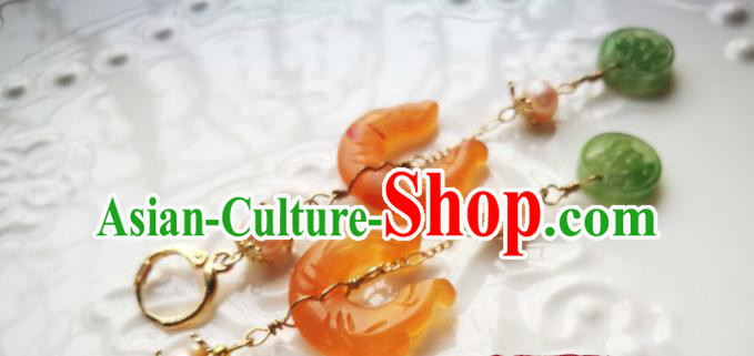 Handmade Chinese Traditional Agate Dragon Eardrop Cheongsam Ear Jewelry Pearls Ear Accessories National Tassel Earrings