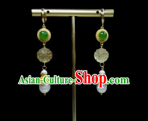 Handmade Chinese Traditional Ear Jewelry Qing Dynasty Pearl Eardrop Cheongsam Ear Accessories National Topaz Earrings