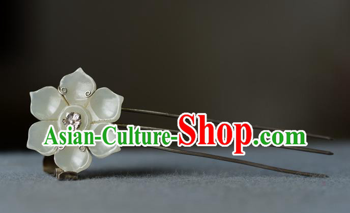 Chinese Traditional Vintage Hair Accessories Handmade Qing Dynasty Silver Hair Comb Ancient Empress Hetian Jade Plum Blossom Hairpin