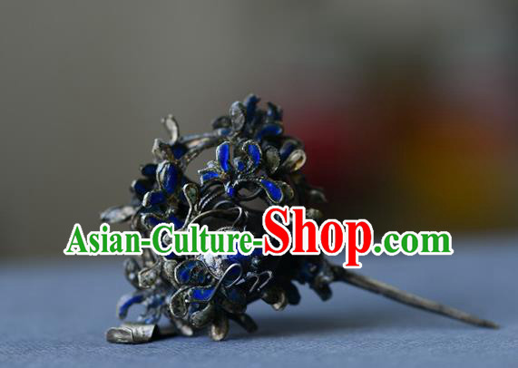 Chinese Traditional Court Woman Hair Accessories Handmade Qing Dynasty Cloisonne Hair Stick Ancient Empress Silver Hairpin