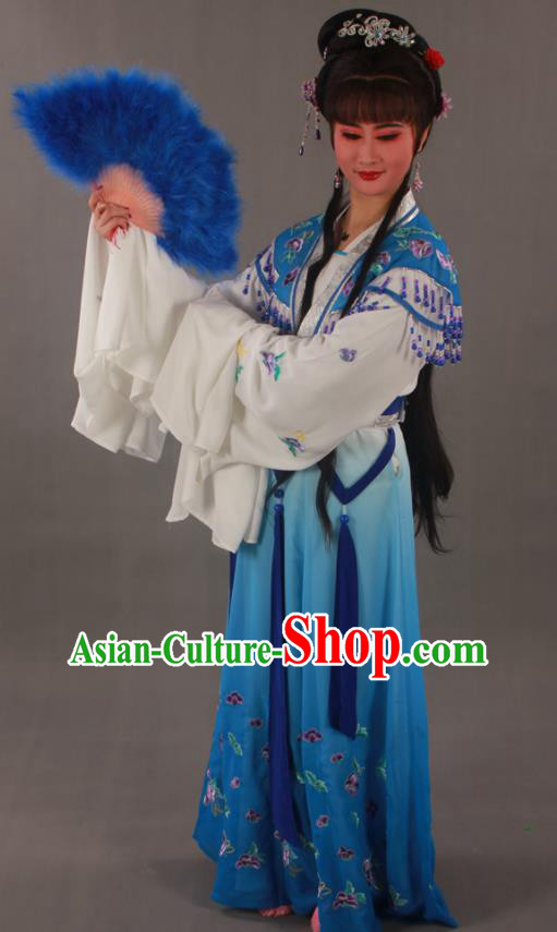 Chinese Beijing Opera Hua Tan Garment Costumes Ancient Princess Embroidered Butterfly Blue Dress Outfits Traditional Shaoxing Opera Goddess Clothing