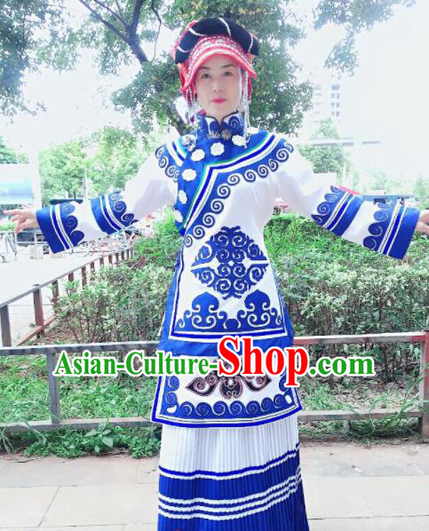 Chinese Yunnan Ethnic Group Folk Dance Garment Costumes Qiang Minority Women Dress Clothing Yi Nationality Informal Uniforms