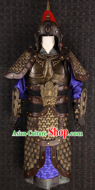 China Ancient General Garment Costumes Traditional Military Officer Clothing Han Dynasty Soldier Armor Uniforms and Hat